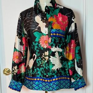 BNWT ZARA Satin Printed Button Down Shirt